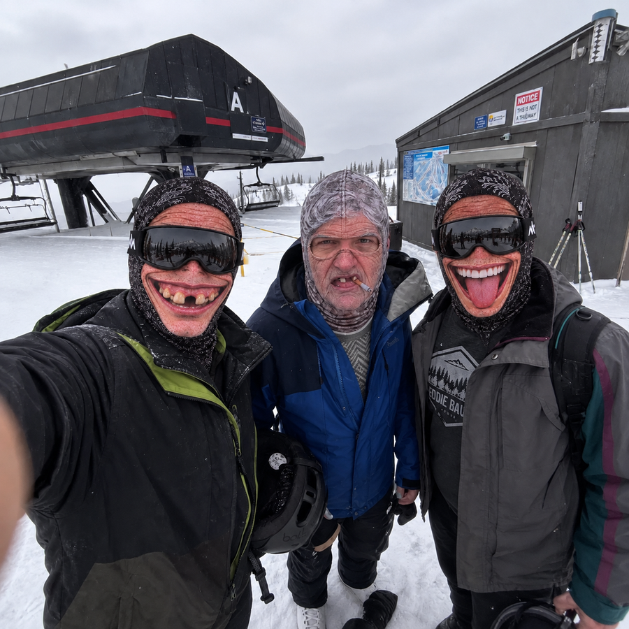 Three friends together on a ski trip